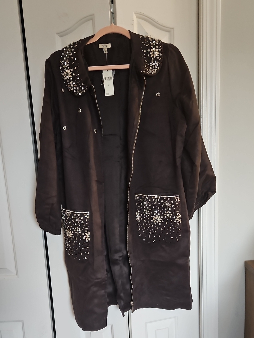 NWT from Anthropologie Take Brand Brown Faux Suede Embellished Shacket/dress